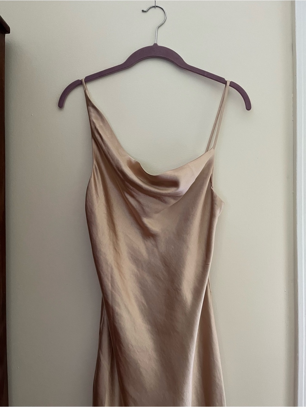 NWT PRINCESS POLLY Satin Cowl Neck Slip Dress in Champagne